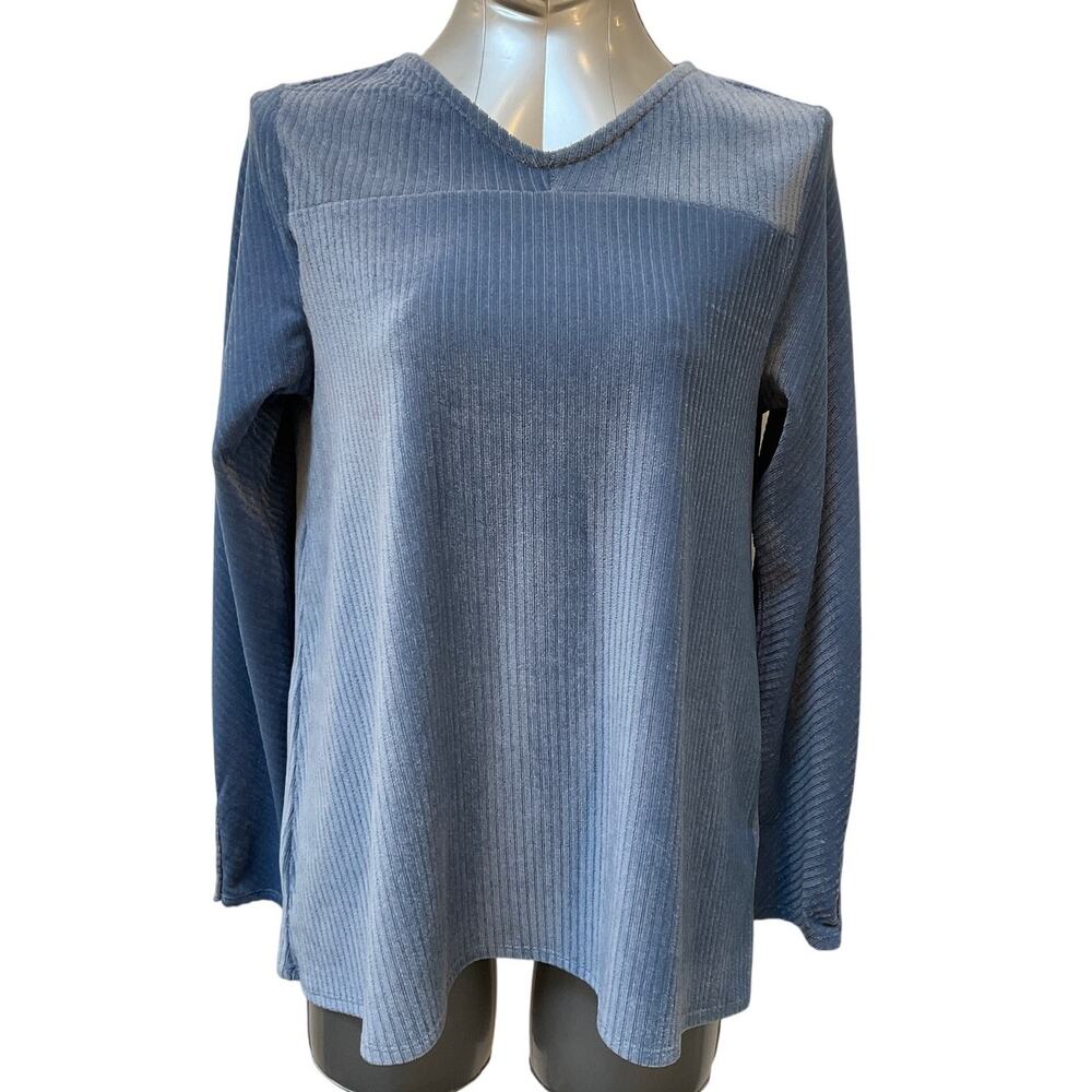 Soft Surroundings Crushed Velvet Ribbed Top Women's Size Medium Blue